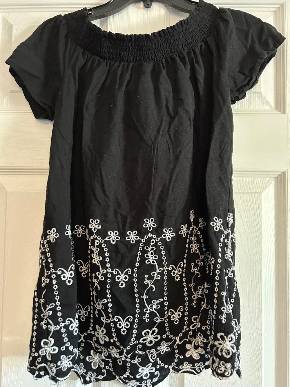 Old Navy Black Off-Shoulder Tunic with White Embroidery